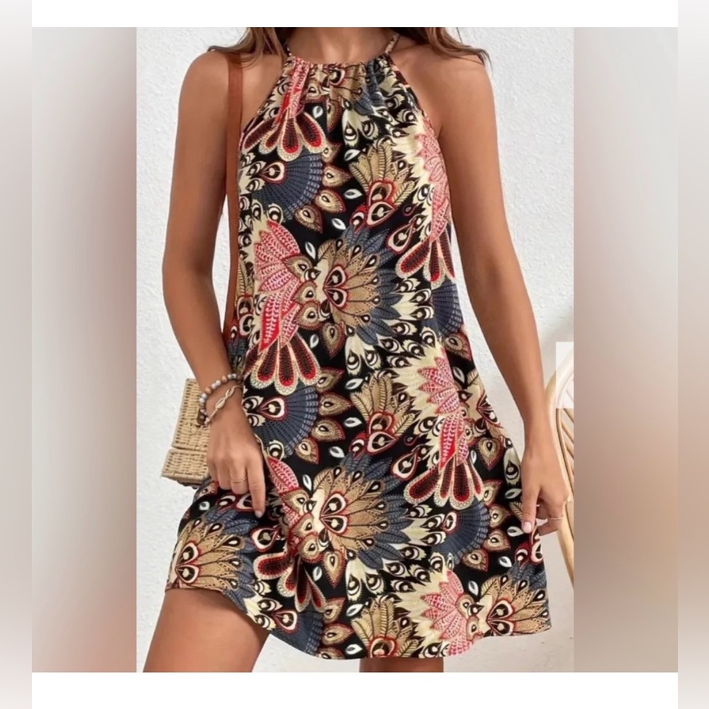 Elegant Multicolor Halter Dress